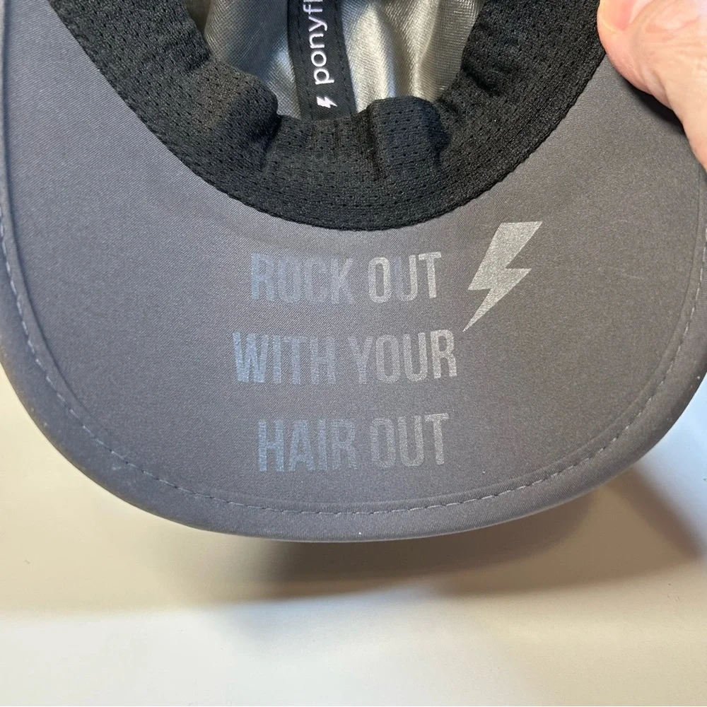 Ponyflo Black Gray Women's Ponytail Cap Hat Velcro Adjustable - Picture 8 of 16